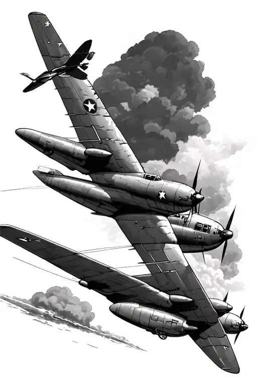 WW2 bomber plane flying tattoo design idea