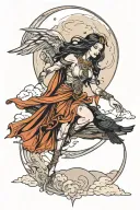 wisdom goddess full body standing moon rising crow tattoo design idea