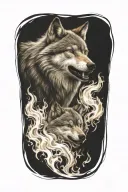wolf fire flames left arm tattoo design idea