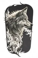 wolf fire flames left arm tattoo design idea