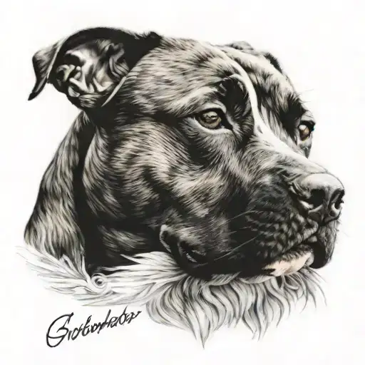 brindle staffy  and white tattoo design idea