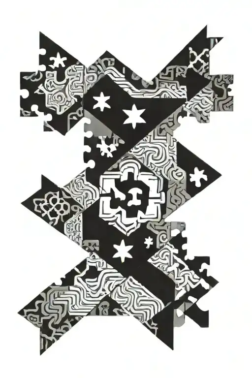 geometric arm sleeve with the autism puzzle piece, Utah, Oregon, wrestling, workover rig, as focal points tattoo design idea