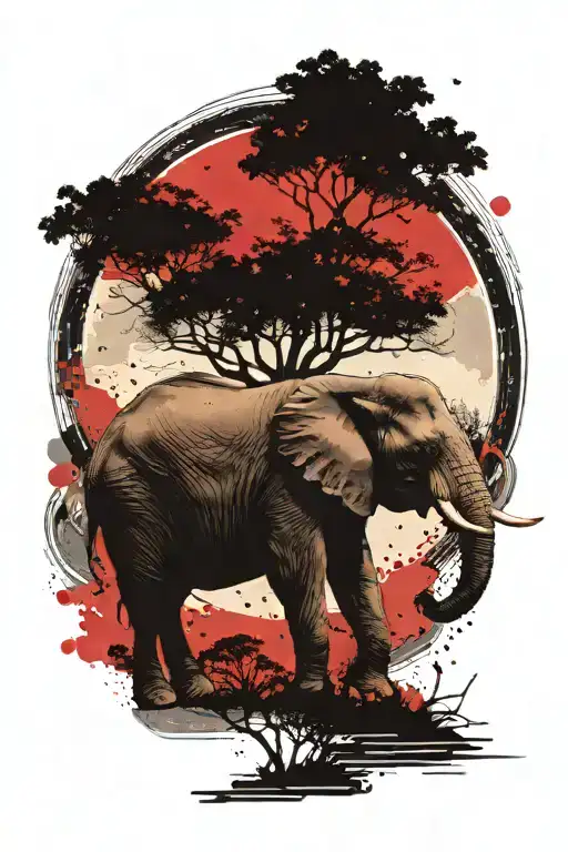 elephant and trees and moon full hand tattoo tattoo design idea