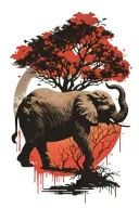 elephant and trees and moon full hand tattoo tattoo design idea