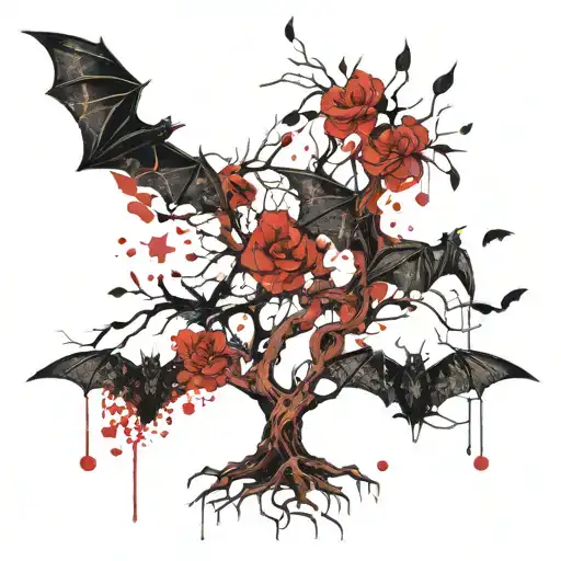 Beautiful poison tree with bats around it  tattoo design idea