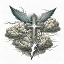 cross clouds lightning tattoo design idea