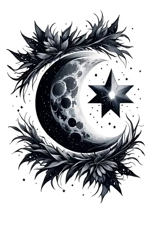 moon and Pleiades star system tattoo design idea