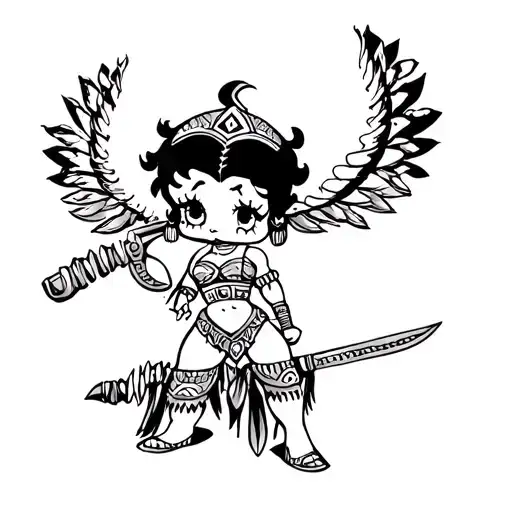 Betty boop as a Mexican Aztec warrior  tattoo design idea