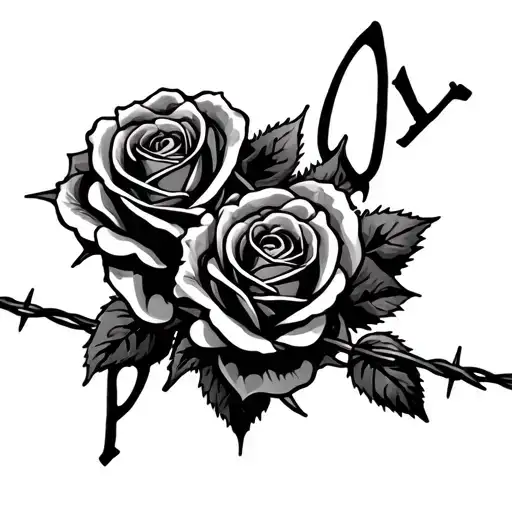"Palucho " "Paluy" roses and barbed wire wrapped tattoo design idea