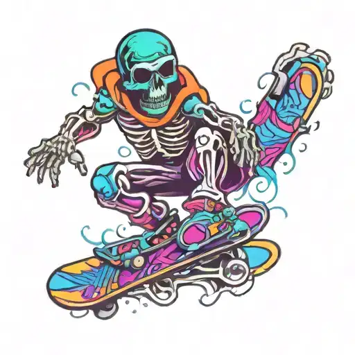 skeleton riding snowboard tattoo design idea