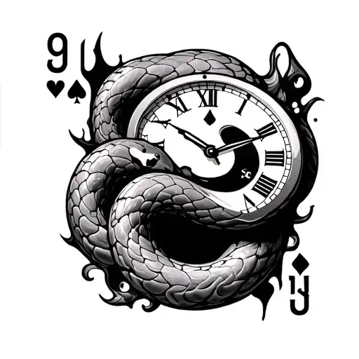 python, playing card, clock melting tattoo design idea