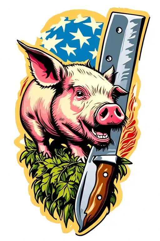 Butcher Knife With Pig On It holds old tattoo design idea