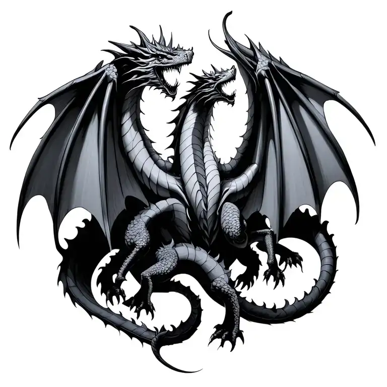 two dragons intertwined creating wings spread tattoo design idea
