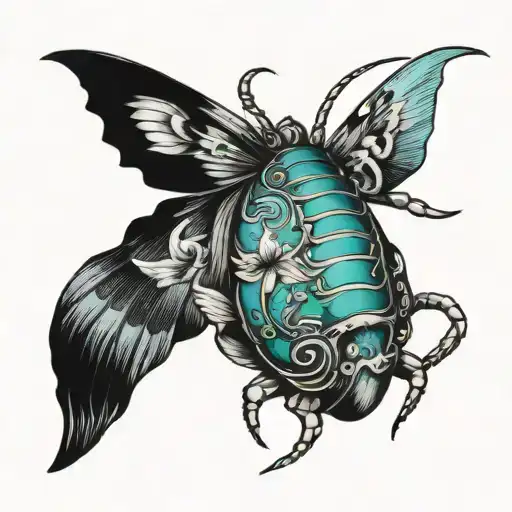 butter fly, ocean, table mountain, two fish, one scorpion tattoo design idea