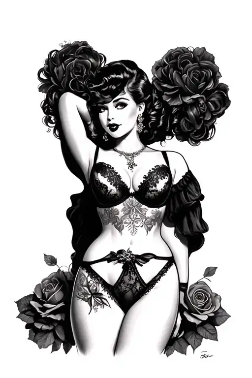 Pinup Lingerie girl tattoo design idea