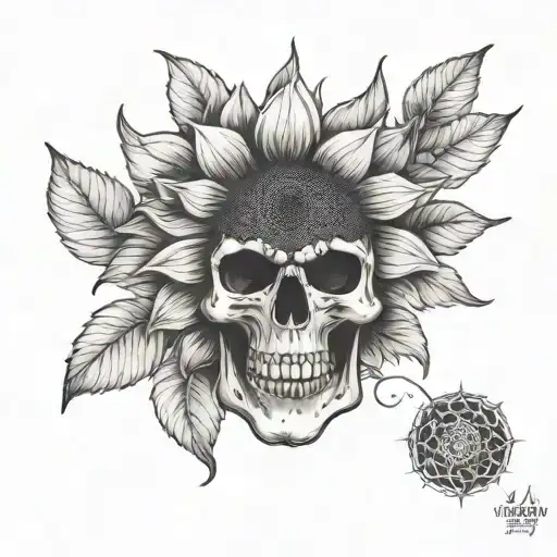 skull and sunflower tattoo design idea
