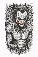 Heath ledger joker behind flames left arm sleeve tattoo design idea