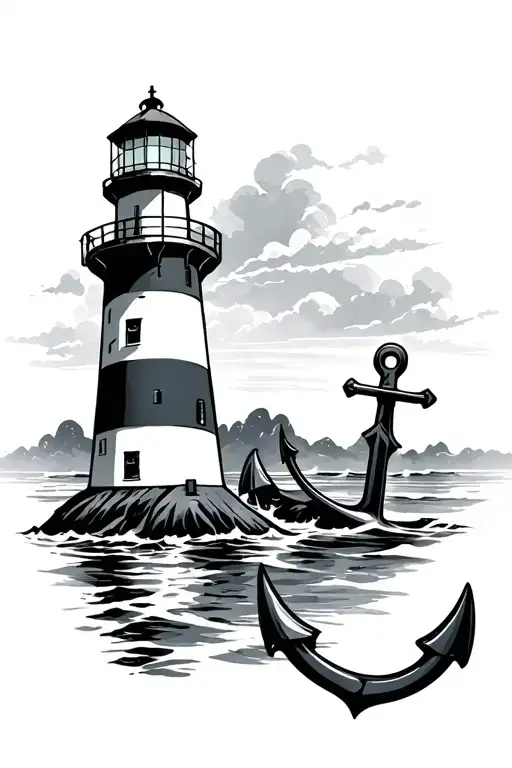 lighthouse and an anchor tattoo design idea