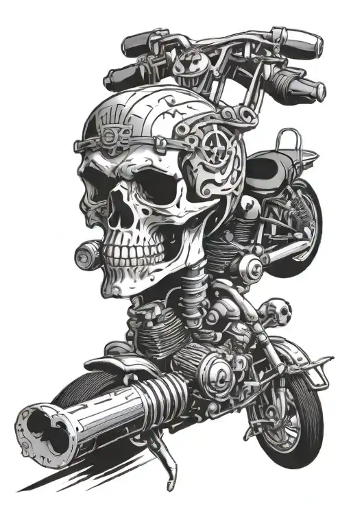 Harley Davidson, Skull, Road, Motor tattoo design idea