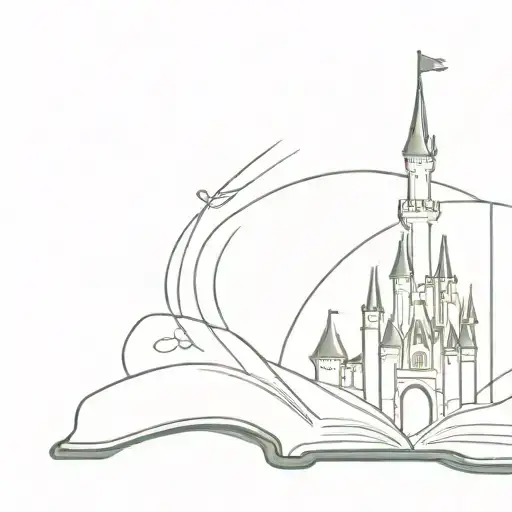 a book opening to reveal a Disney castle and hidden semi colon  tattoo design idea
