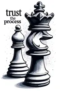 "trust the process " small chess piece and king chess pieces forming tattoo design idea