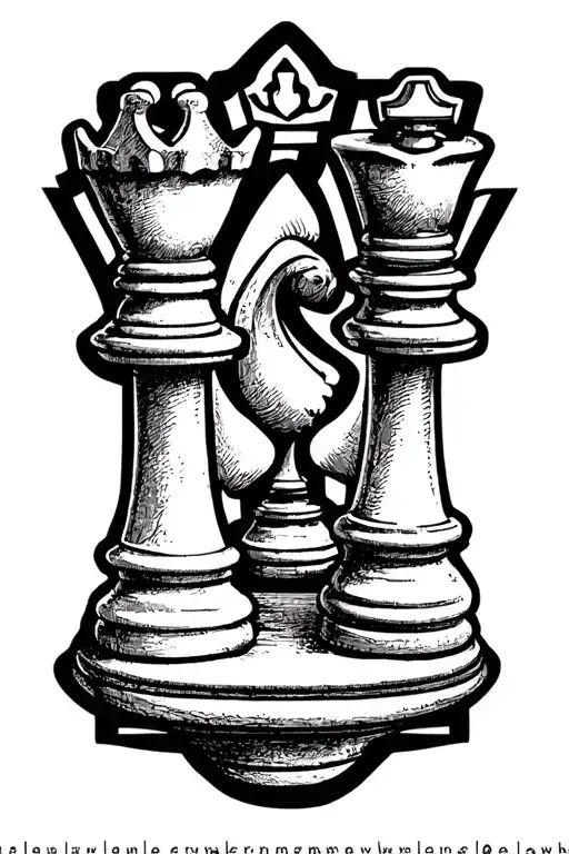 "trust the process " small chess piece and king chess pieces forming tattoo design idea