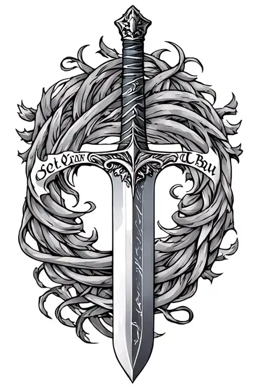 sword of Excalibur with Arthur name somewhere, intertwined with something related to the name Beau tattoo design idea