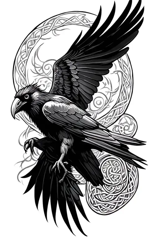 Celtic Raven in flight tattoo design idea