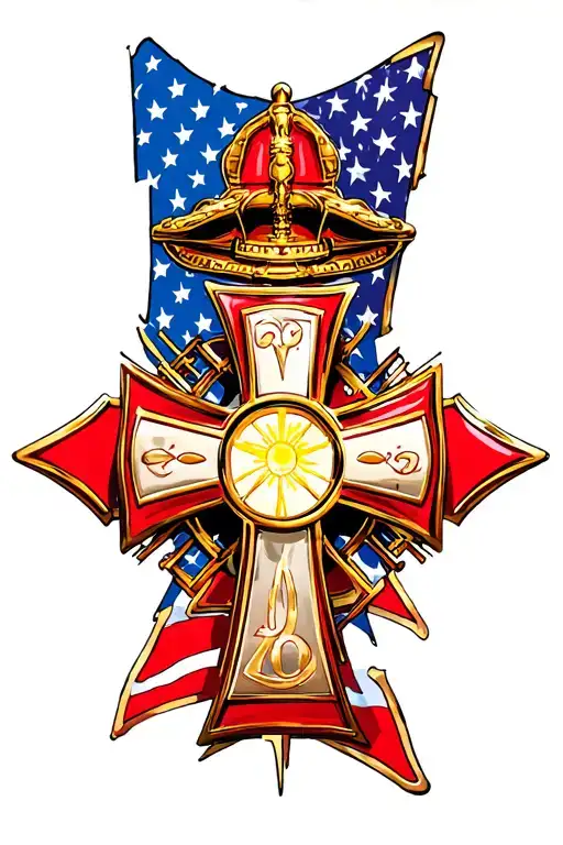 firefighter maltese cross with atom  tattoo design idea