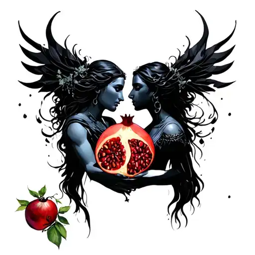 Hades And Persephone holding a pomegranate tattoo design idea