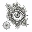 time clock with human eye above tattoo design idea