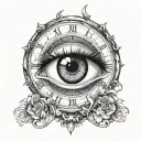time clock with human eye above tattoo design idea
