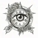 time clock with human eye above tattoo design idea