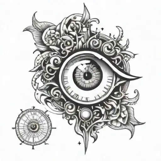 time clock with human eye above tattoo design idea
