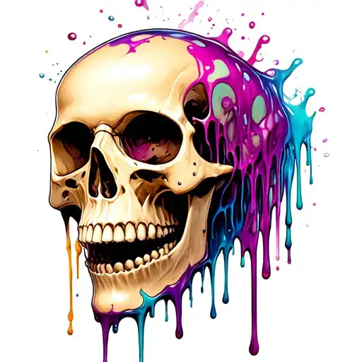 skull melting with slime dripping tattoo design idea
