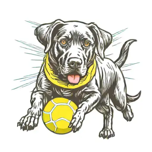 black Labrador retriever carrying tennis ball tattoo design idea