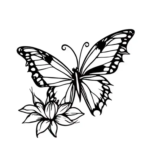 butterfly, heart, and tulip flower combined tattoo design idea