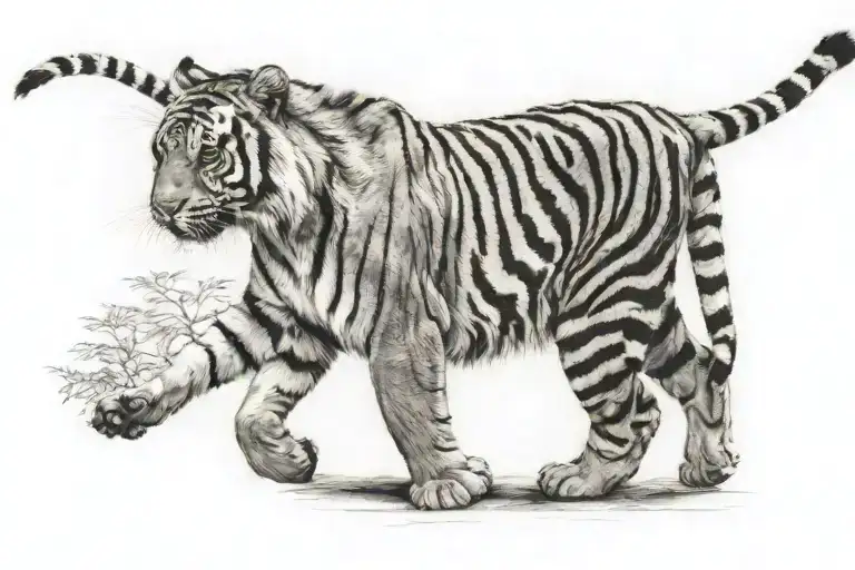 tiger walking tattoo design idea