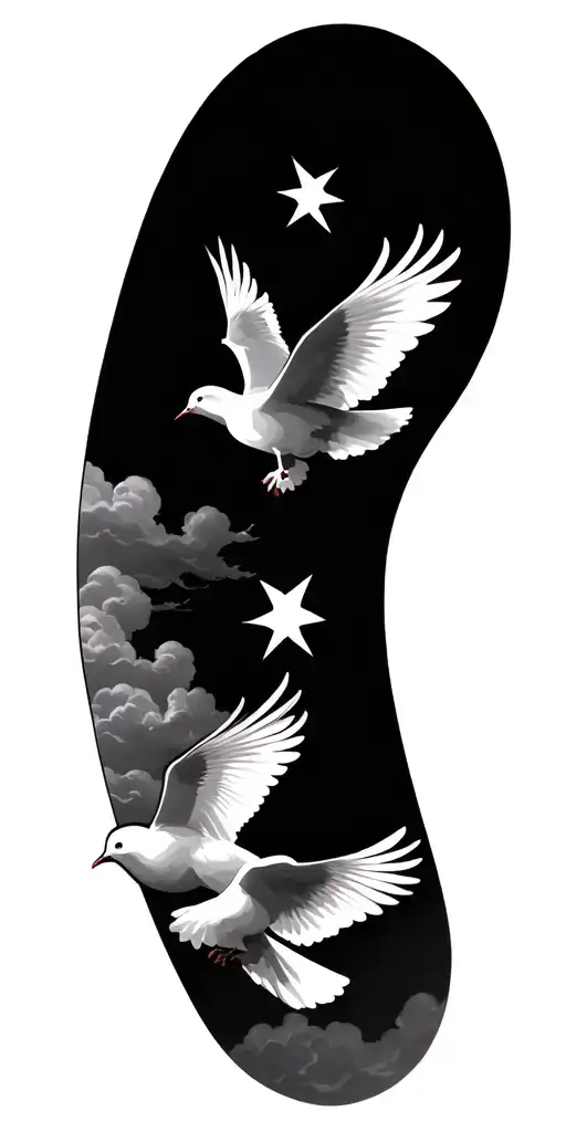 Jesus heaven clouds doves flying tattoo design idea