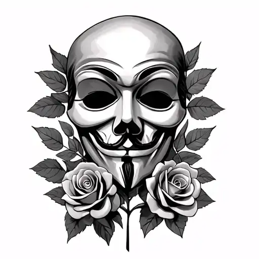 Anonymous mask with roses and a skull tattoo design idea