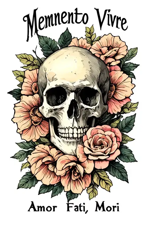 Memento Vivere, Amor Fati and Memento Mori tattoo design idea