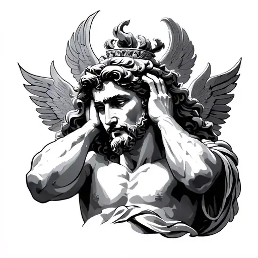apollo the greek god covering his ears with his hands tattoo design idea