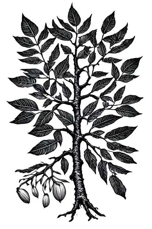 Ash Tree with traditional leaves and seeds. no roots. geometric background tattoo design idea