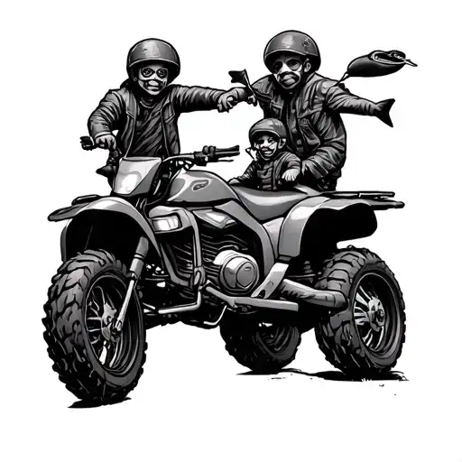 Motorcycle quad fishing family tattoo design idea