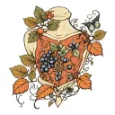top surgery chest cover up with blueberry vines in edward gorey style tattoo design idea