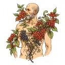 top surgery chest cover up with blueberry vines in edward gorey style tattoo design idea