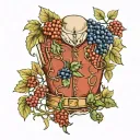 top surgery chest cover up with blueberry vines in edward gorey style tattoo design idea