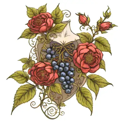 top surgery chest cover up with blueberry vines in edward gorey style tattoo design idea