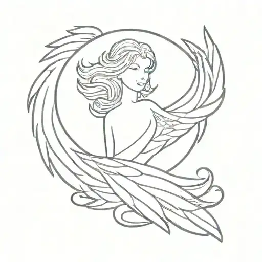 leo, Angel wings spread, always in calligraphic style tattoo design idea