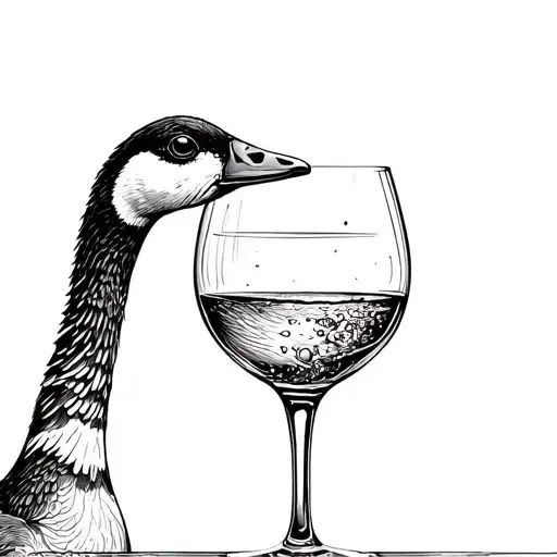 goose next to a wine glass filled tattoo design idea